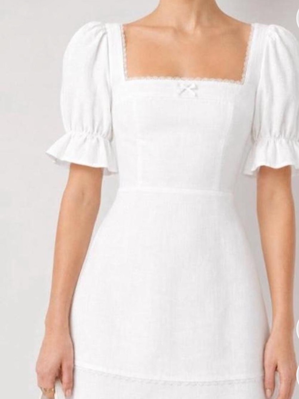 Reformation White Square-Neck Puff Sleeve Mini Dress